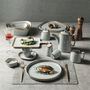 Vajilla Vajjila Geschirr Vajjila Vajilla Teller Set Beige Gris Estilo nórdico moteado Juego de cena de porcelana de lujo