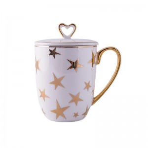 Flypeak New Arrival Wholesale Nordic Porcelain Coffee Mug Gold Handle Ceramic Mug Marble Ceramic Coffee Mug