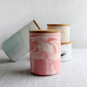 oem decorative grey pink marble effect look design with wooden lid cookie coffee tea food ceramic storage canister jar 3 pcs