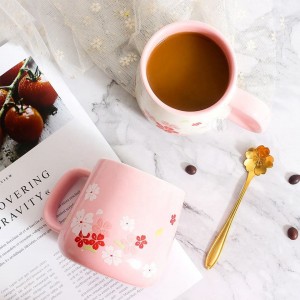 Taza de porcelana de leche de té Sakura, tazas de cerámica hechas a mano con logotipo personalizado, café