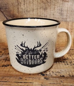 Taza de café de cerámica para acampar con sublimación moteada personalizada, venta al por mayor, para campista, senderismo, fuego de campamento, 15oz, negro, púrpura, vintage