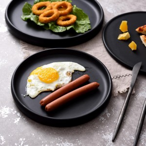 Hot Sale Round Matte Black Plates Ceramic Crockery Stoneware Dinnerware Set