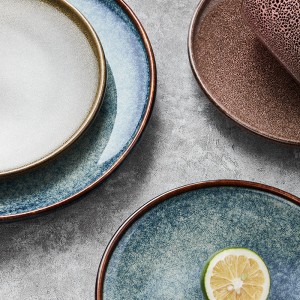 Керамическая тарелка Blue Glaze Элегантный набор столовой посуды для ресторанной посуды Набор тарелок Vaisselle Dinner Plate