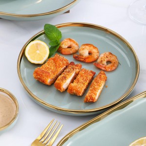 Nordic Style Tableware Golden Rim Plates Soup Sets Dinnerware Ceramic Dinner Noodle Bowl Household Dish European Dinnerware Sets