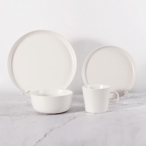 Socraíonn Dinnéar Stoneware Dinnerware Plain White 4pcs Ceirmeacht Plátaí Sets Dinnerware