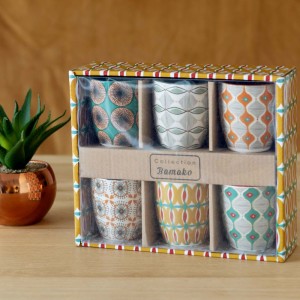 Coffret 6 tasses en faïence multicolore