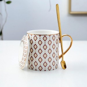 Hot sales Creative minimalist geometric mug ceramic cup coffee mug with spoon and lid