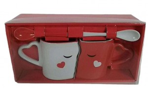 Juego de 2 tazas de café creativas, dos tazas y cucharas grandes dobles para parejas, taza de cerámica, taza de té de agua con leche