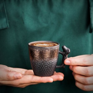 Taza de té vintage Taza de café expreso de cerámica Taza de degustación creativa Taza de agua de cerámica con mango de perro 3D