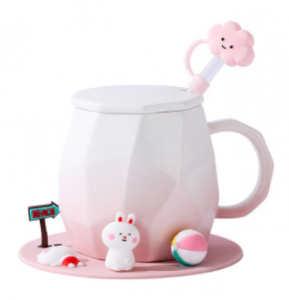 Creative feature ceramic cup cute image three-dimensional animal cup saucer with lid creative ceramic cup couples Day gift