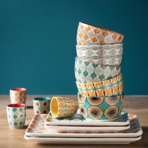 Coffret 6 tasses en faïence multicolore