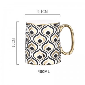 European style ceramic office mug luxury gold handle electroplating mug 400 ml