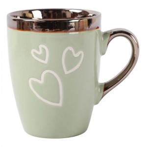 Taza de porcelana con borde de metal promocional para el día de San Valentín, tazas de cerámica personalizadas con diferentes especificaciones y colores