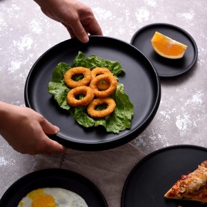 Hot Sale Round Matte Black Plates Ceramic Crockery Stoneware Dinnerware Set