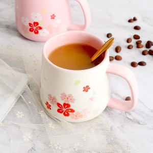 Sakura chá leite copo caneca de porcelana logotipo personalizado canecas de cerâmica artesanais café