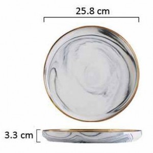 luxury wedding gold rimmed line plated ceramic dinnerware dinning plate and bowl marble dinner set porcelain