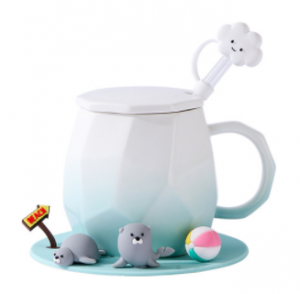 Creative feature ceramic cup cute image three-dimensional animal cup saucer with lid creative ceramic cup couples Day gift