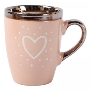 Taza de porcelana con borde de metal promocional para el día de San Valentín, tazas de cerámica personalizadas con diferentes especificaciones y colores