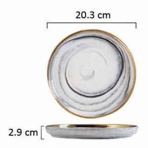 luxury wedding gold rimmed line plated ceramic dinnerware dinning plate and bowl marble dinner set porcelain