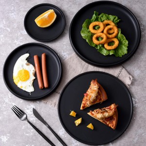 Hot Sale Round Matte Black Plates Ceramic Crockery Stoneware Dinnerware Set