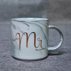 Copo de mármore personalizado com design de porcelana impresso em cerâmica mr mrs conjunto de canecas de presente para casal de café em mármore para casamento