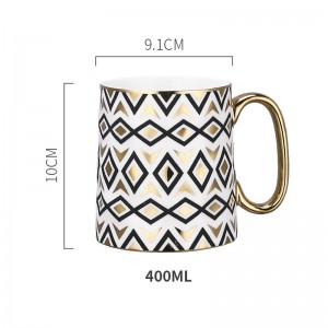 European style ceramic office mug luxury gold handle electroplating mug 400 ml