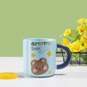 High appearance level mug creative ceramic cup with hand gift cartoon single cup opening small gift gift cup Subprint LOGO