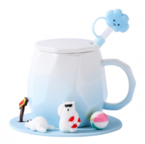 Caractéristique créative tasse en céramique image mignonne tasse animal en trois dimensions soucoupe avec couvercle tasse en céramique créative cadeau de fête des couples