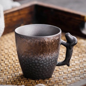 Vintage-Teetasse aus Keramik, Espresso-Kaffeetasse, kreative Verkostungstasse, Keramik-Wassertasse mit 3D-Hundegriff