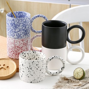 Handmade Speckled Ceramic Mug with Large Handle