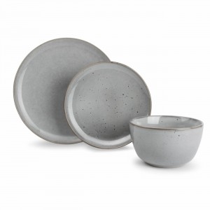 European style 12 pieces matte stoneware dinnerware sets with mug, dishes & plates for restaurant food containers, return gift